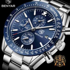 Reloj Beynar BY-5140M para Hombre - Estilo y Rendimiento en un Solo Accesorio Descubre el Reloj Beynar BY-5140M para Hombre, una combinación perfecta de estilo deportivo y funcionalidad avanzada. Este reloj de pulsera es ideal para el hombre activo que necesita un accesorio duradero y elegante. Especificaciones del Reloj Beynar BY-5140M: Grosor de la Caja: 14 mm Ancho de Banda: 22 mm Material de la Correa: Acero Inoxidable (Stainless Steel) para mayor resistencia y un acabado sofisticado. Forma de la Caja: Capota, que ofrece un diseño único y moderno. Material de la Cubierta del Dial: Hardlex, conocido por su durabilidad y resistencia a los arañazos. Material de la Caja: Acero Inoxidable (Stainless Steel), garantizando robustez y longevidad. Diámetro del Dial: 44 mm, ideal para un look deportivo y robusto. Tipo de Cierre: Cierre de pulsera, seguro y fácil de usar. Longitud de Banda: 22 cm, adaptándose cómodamente a la mayoría de las muñecas. Características del Reloj: Fecha Automática y Calendario Completo: Mantén el control de todas tus fechas importantes. Resistente a los Golpes: Diseñado para soportar las condiciones más exigentes. Resistente al Agua: Hasta 3 bar, adecuado para nadar y uso diario. Cronómetro y Cronógrafo: Perfectos para medir tiempos con alta precisión durante actividades deportivas. Nadar: Apto para actividades acuáticas. Movimiento: Cuarzo (Quartz), conocido por su alta precisión y fiabilidad. Estilo: Deportivo (Sport), ideal para un estilo de vida activo. Marca: BENYAR, sinónimo de calidad y diseño. El Reloj Beynar BY-5140M para Hombre no solo es un accesorio elegante, sino también una herramienta práctica para cualquier actividad deportiva. Su diseño robusto y múltiples funciones lo convierten en la elección ideal para el hombre moderno y activo. Compra ahora y disfruta de un reloj que combina estilo y rendimiento.