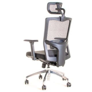 Silla de oficina ergonómica MASKA-1 con respaldo en malla, cabecero y base de aluminio