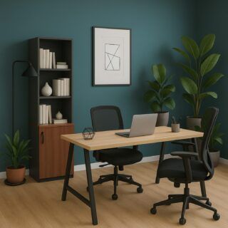 Biblioteca 1 Pta. en melamina con cantos en PVC y tiradores metálicos - Proyectos Mobiliarios Dasec