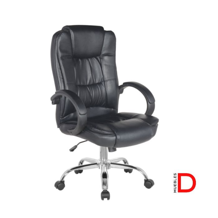 Sillón Adriatic Reloaded respaldo alto en ecocuero negro con base cromada y mecanismo reclinable