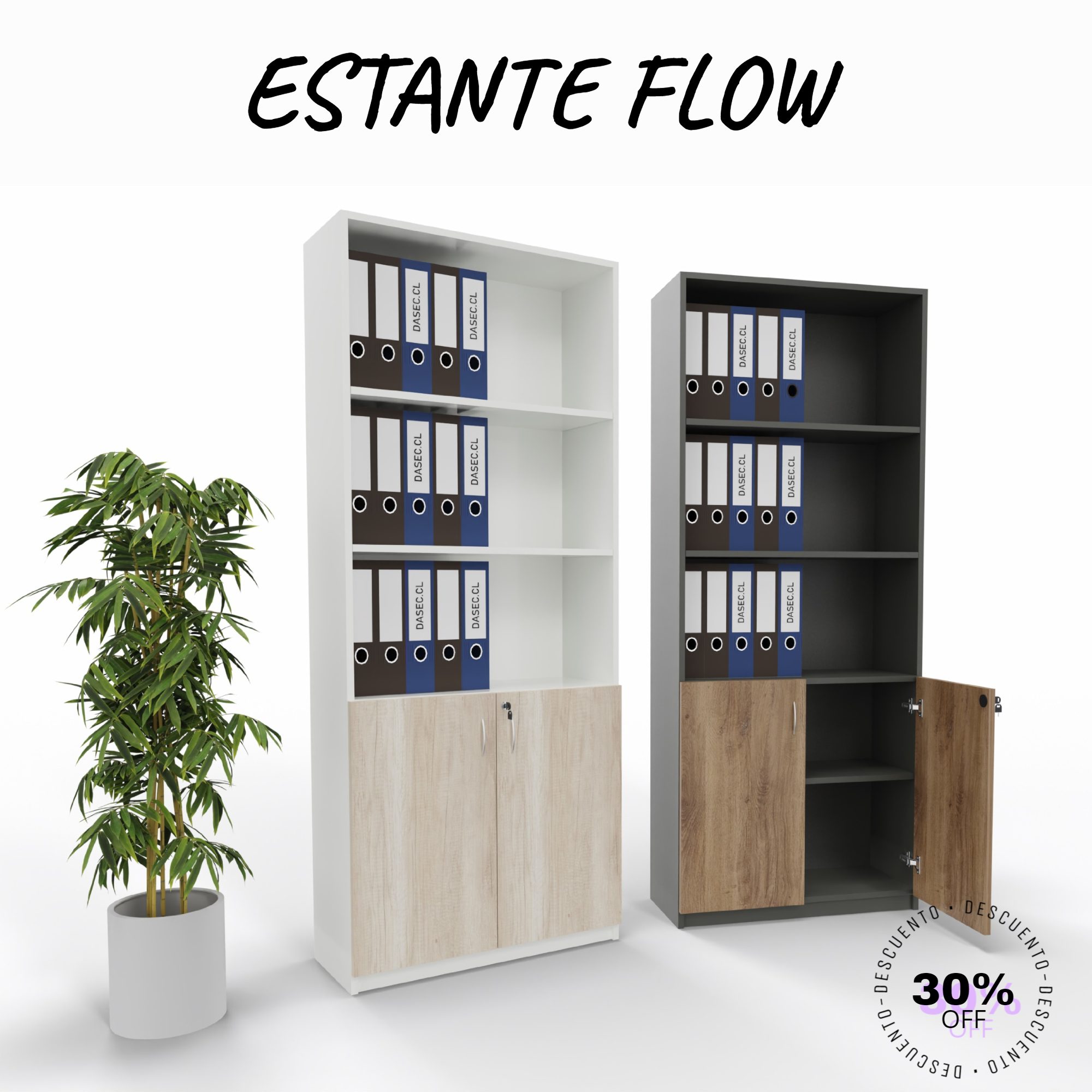 Estante Flow con 2 Puertas y Cerradura de Melamina - Almacenamiento Seguro y Elegante