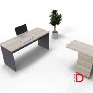 Cubierta Lateral con Cajonera de melamina, tiradores metálicos, rieles telescópicos y cerradura con trampa para mayor seguridad.