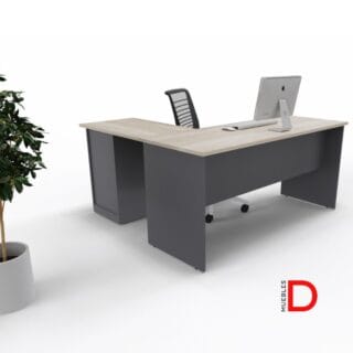 Cubierta Lateral con Cajonera de melamina, tiradores metálicos, rieles telescópicos y cerradura con trampa para mayor seguridad.