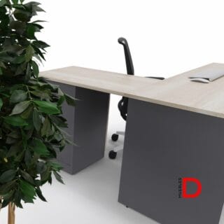 Cubierta Lateral con Cajonera de melamina, tiradores metálicos, rieles telescópicos y cerradura con trampa para mayor seguridad.