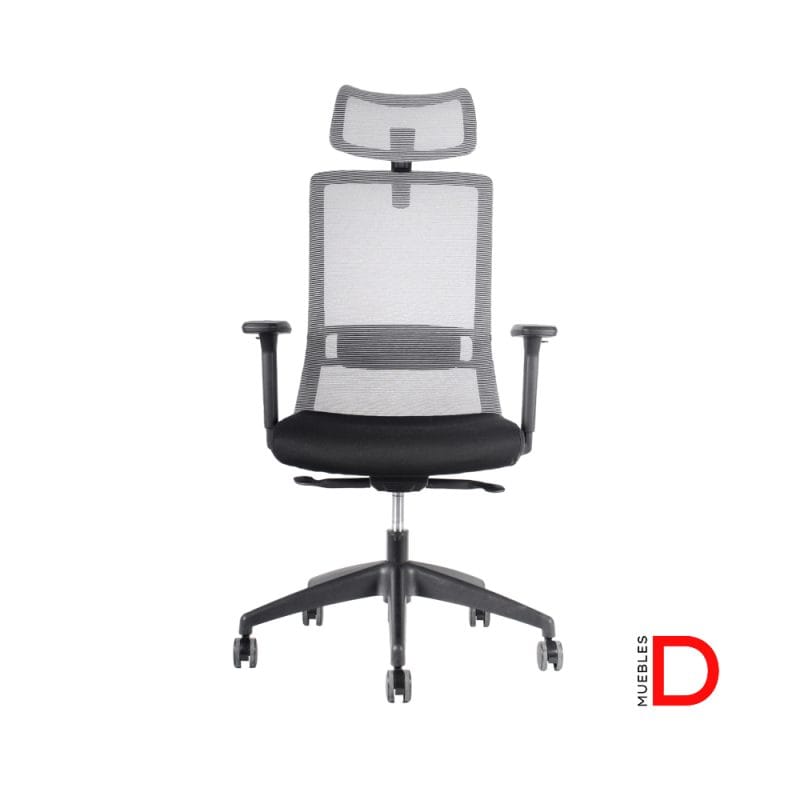 Silla Profesional Ranco - Diseño ergonómico, mecanismo sincrónico y respaldo de malla gris regulable. Apoyabrazos de PU ajustables. Ideal para entornos laborales