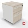 Cajonera móvil de oficina con un cajón y un kardex en melamina, color madera y blanco, con cerradura y ruedas - Dasec Muebles