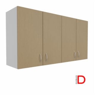 Gabinete colgante de 4 puertas de 80 cm de altura y 40 cm de profundidad, con instalación fácil, capacidad para archivadores a doble altura, repisas móviles ajustables, y disponible en varios anchos y colores.