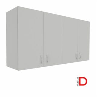 Gabinete colgante de 4 puertas de 80 cm de altura y 40 cm de profundidad, con instalación fácil, capacidad para archivadores a doble altura, repisas móviles ajustables, y disponible en varios anchos y colores.