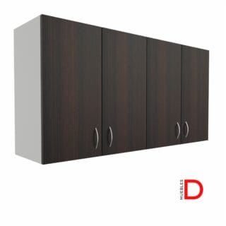 Gabinete colgante de 4 puertas de 80 cm de altura y 40 cm de profundidad, con instalación fácil, capacidad para archivadores a doble altura, repisas móviles ajustables, y disponible en varios anchos y colores.