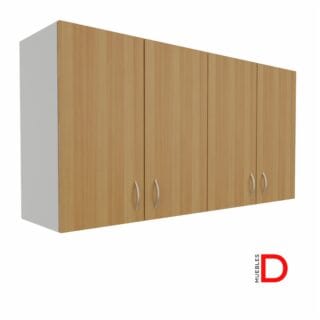 Gabinete colgante de 4 puertas de 80 cm de altura y 40 cm de profundidad, con instalación fácil, capacidad para archivadores a doble altura, repisas móviles ajustables, y disponible en varios anchos y colores.