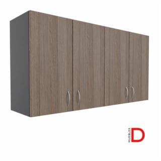 Gabinete colgante de 4 puertas de 80 cm de altura y 40 cm de profundidad, con instalación fácil, capacidad para archivadores a doble altura, repisas móviles ajustables, y disponible en varios anchos y colores.