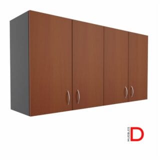 Gabinete colgante de 4 puertas de 80 cm de altura y 40 cm de profundidad, con instalación fácil, capacidad para archivadores a doble altura, repisas móviles ajustables, y disponible en varios anchos y colores.