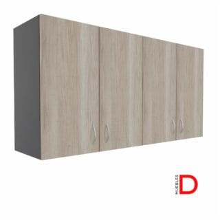 Gabinete colgante de 4 puertas de 80 cm de altura y 40 cm de profundidad, con instalación fácil, capacidad para archivadores a doble altura, repisas móviles ajustables, y disponible en varios anchos y colores.