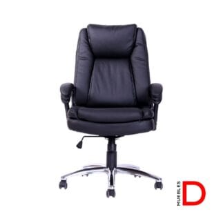 Sillón ejecutivo con respaldo y asiento tapizados en PU, reclinación simple y soporte lumbar fijo.