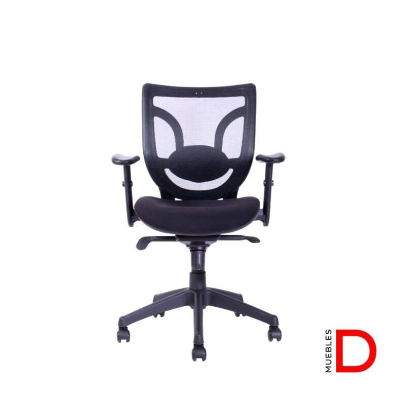 Silla Bart con mecanismo sincrónico, respaldo de malla, soporte lumbar ajustable y ruedas de PU negras. Ideal para oficina.