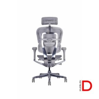 Silla Ergohuman Elite Malla con mecanismo sincrónico, apoya cabeza regulable, respaldo de malla, apoyabrazos ajustables y base de aluminio.