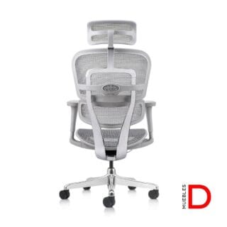 Silla Ergohuman Fit Gris con mecanismo sincrónico, respaldo y apoya cabeza ajustables, diseño ergonómico para confort y postura.