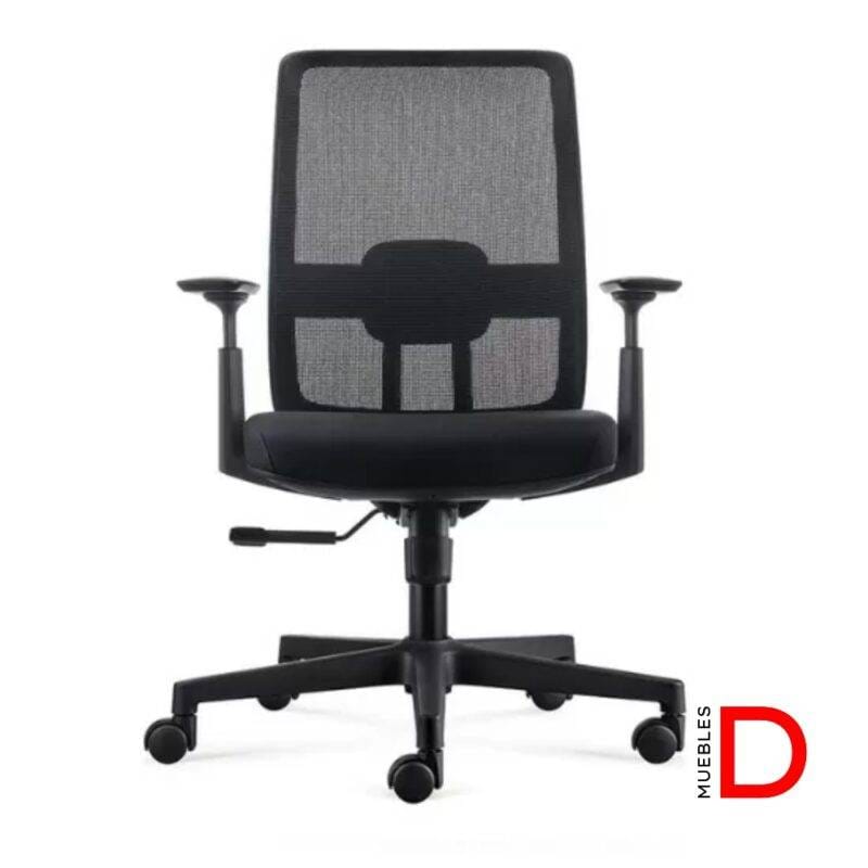 Silla Eva ergonómica con respaldo de malla, apoyo lumbar ajustable y apoyabrazos graduables, ideal para oficinas.