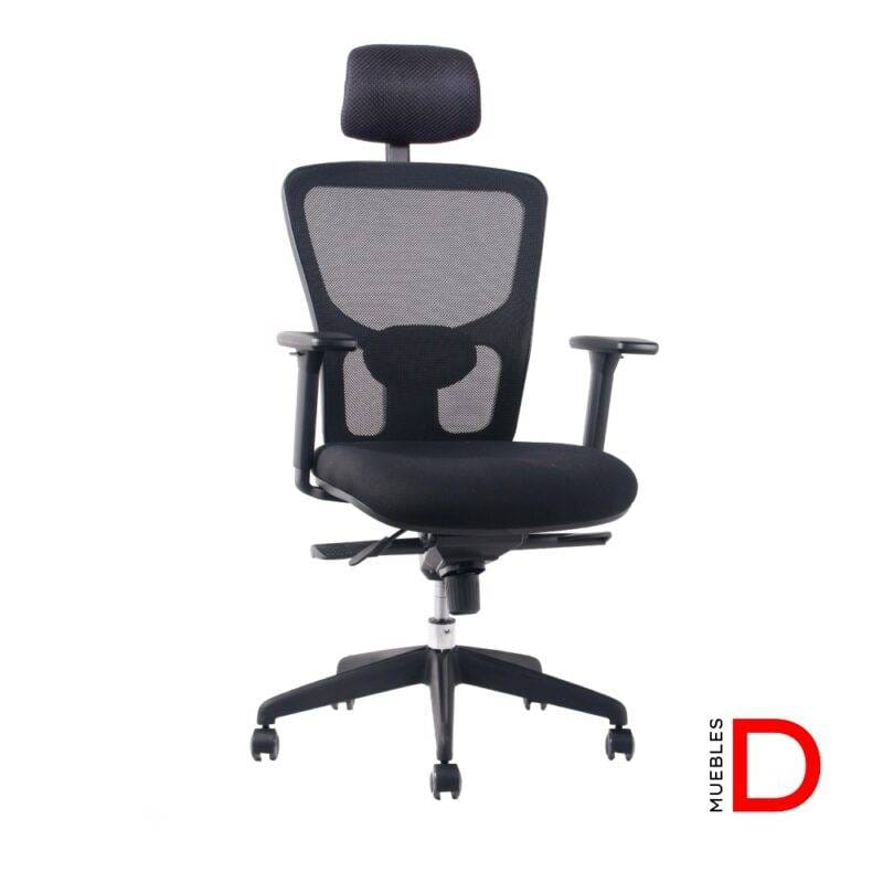 Silla Leep con Cabecero, respaldo de malla, soporte lumbar ajustable, apoyabrazos graduables y ruedas PU para oficina.