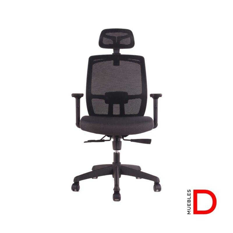 Silla Work Up con Cabecero, respaldo de malla, soporte lumbar ajustable, cabecero regulable, apoyabrazos graduables y ruedas de PU.