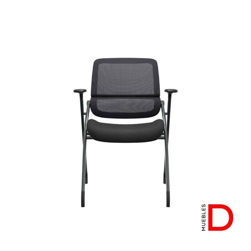 Silla Flex con respaldo de malla, soporte lumbar, asiento de espuma tapizado, estructura de acero y patines.