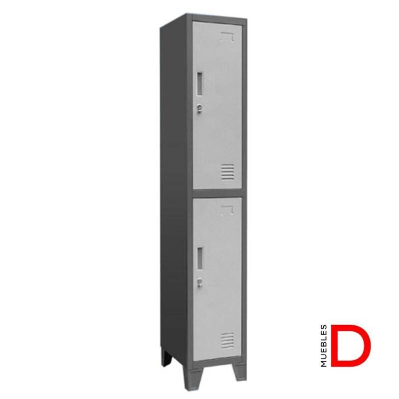 Locker metálico de 1 cuerpo y 2 puertas con ventilación, estructura de acero y pintura electrostática gris.