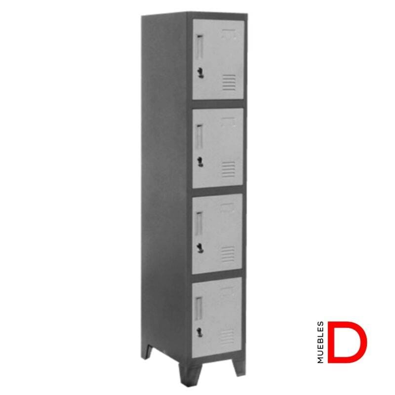 Lockers Metálico 1 Cuerpo 4 Puertas modelo L100-4, con ventilación, acero resistente y pintura electrostática en color gris clásico.
