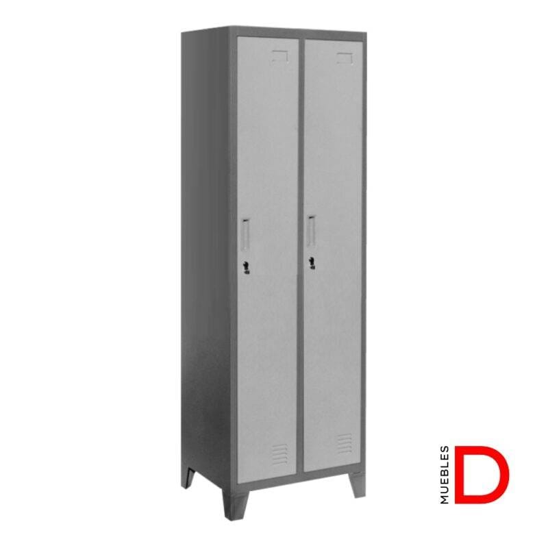 Locker metálico de 2 cuerpos y 2 puertas en acero laminado con pintura electrostática color gris clásico.
