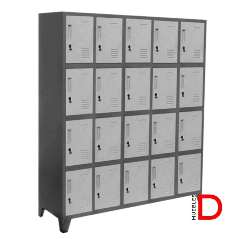 Locker metálico de 20 puertas en acero laminado con ventilación y estructura resistente, ideal para espacios de uso intensivo.