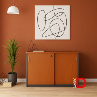 Gabinete con puertas de correderas para almacenamiento práctico en Proyectos Mobiliarios Dasec