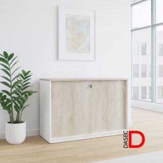 Gabinete con puertas de correderas para almacenamiento práctico en Proyectos Mobiliarios Dasec