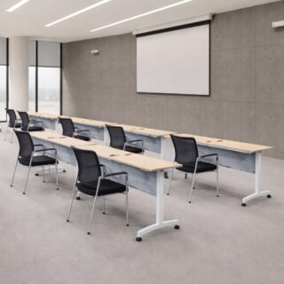 Escritorio Bend plegado con estructura de aluminio y ruedas