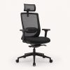 Silla ejecutiva Tilo negra con cabecero ajustable, respaldo de malla y asiento tapizado