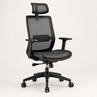 Silla ejecutiva Apolo negra con cabecero ajustable, respaldo y asiento de malla