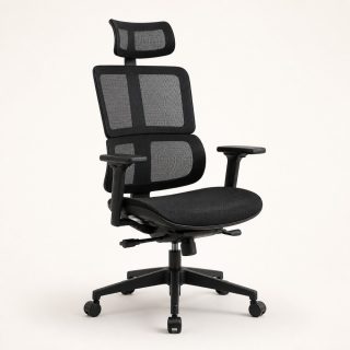 Silla ergonómica G3 negra con cabecero, respaldo segmentado y soporte lumbar