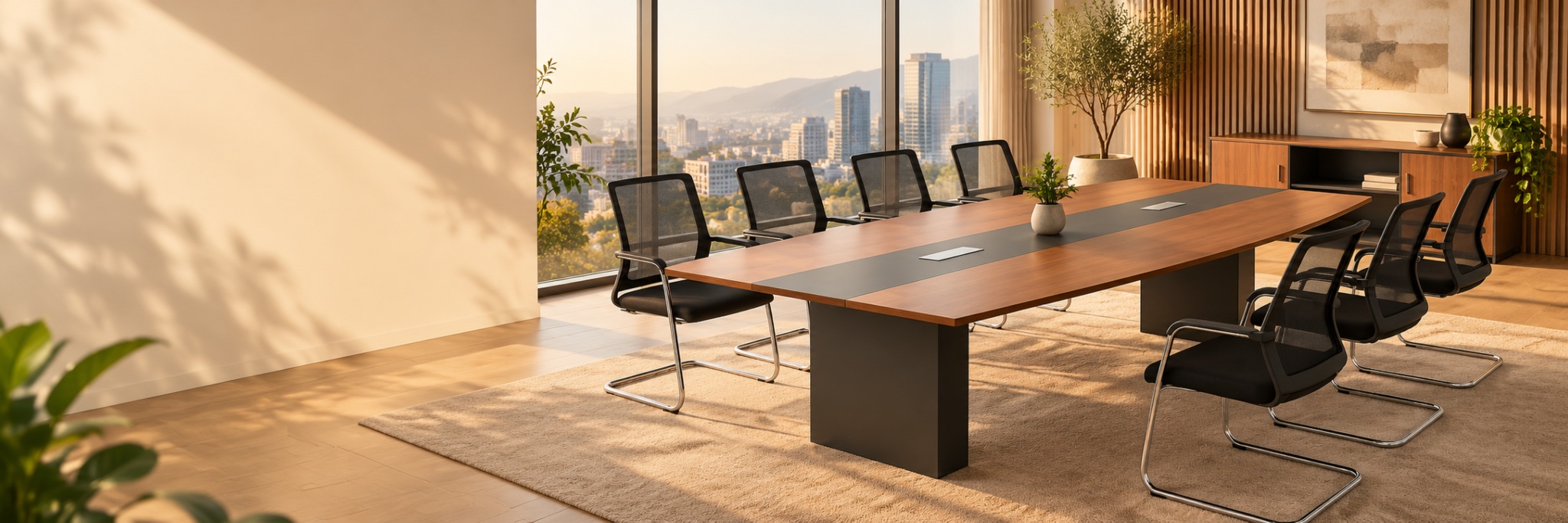 Mesa de reunión Imperium de Dasec en un espacio de oficina cálido